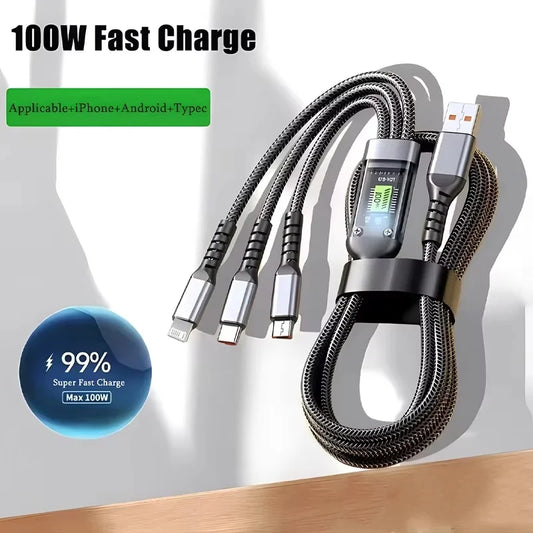 100W USB Charging Cable 3-in-1