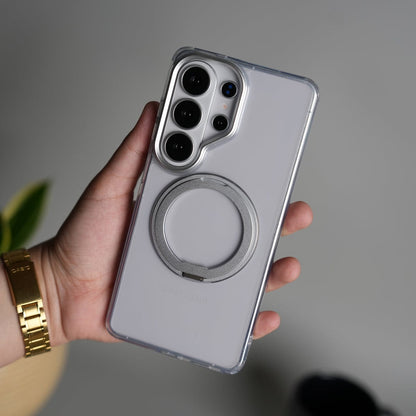 Galaxy S26 Ultra Clear Cover With Metal Stand and Metal Camera Bump