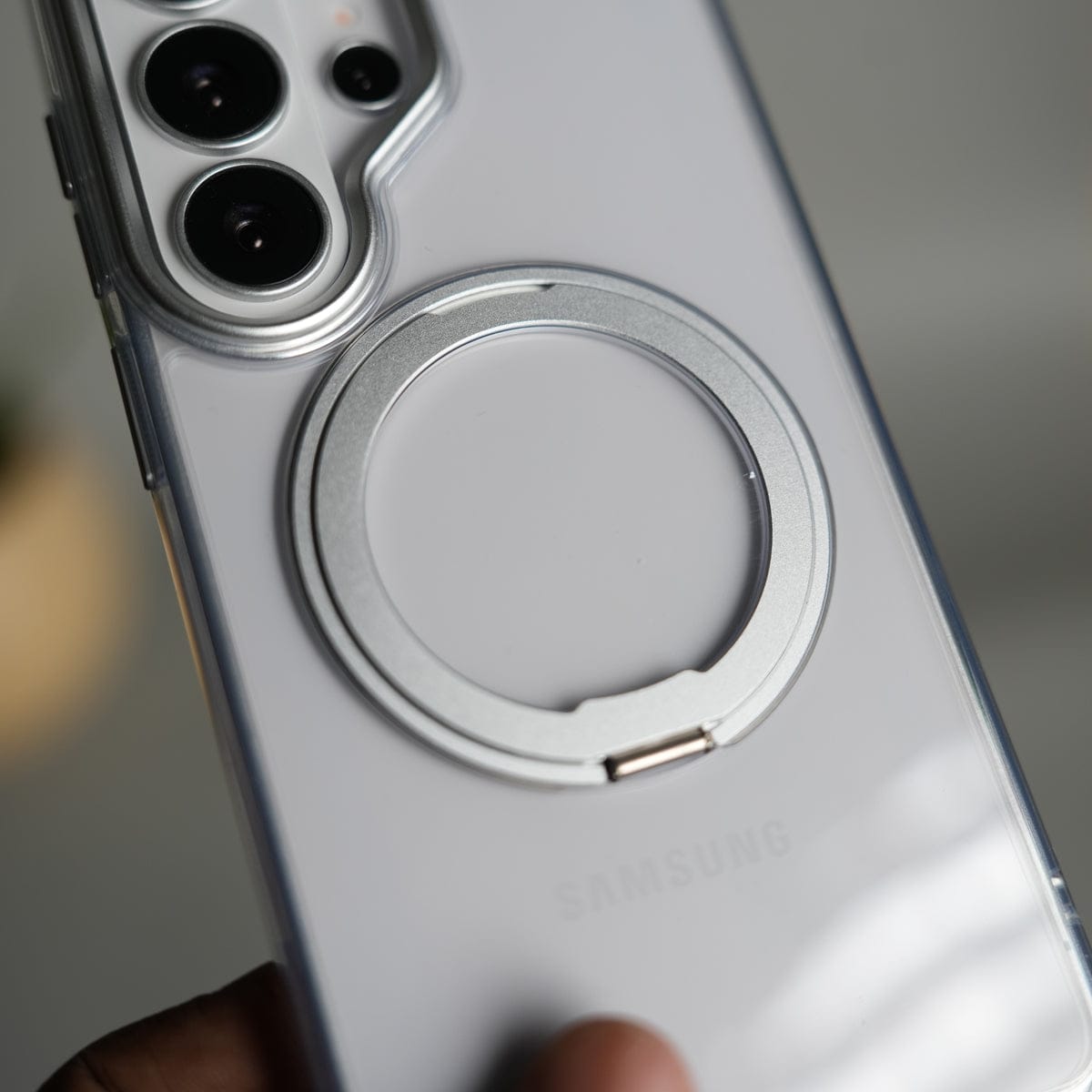 Galaxy S26 Ultra Clear Cover With Metal Stand and Metal Camera Bump