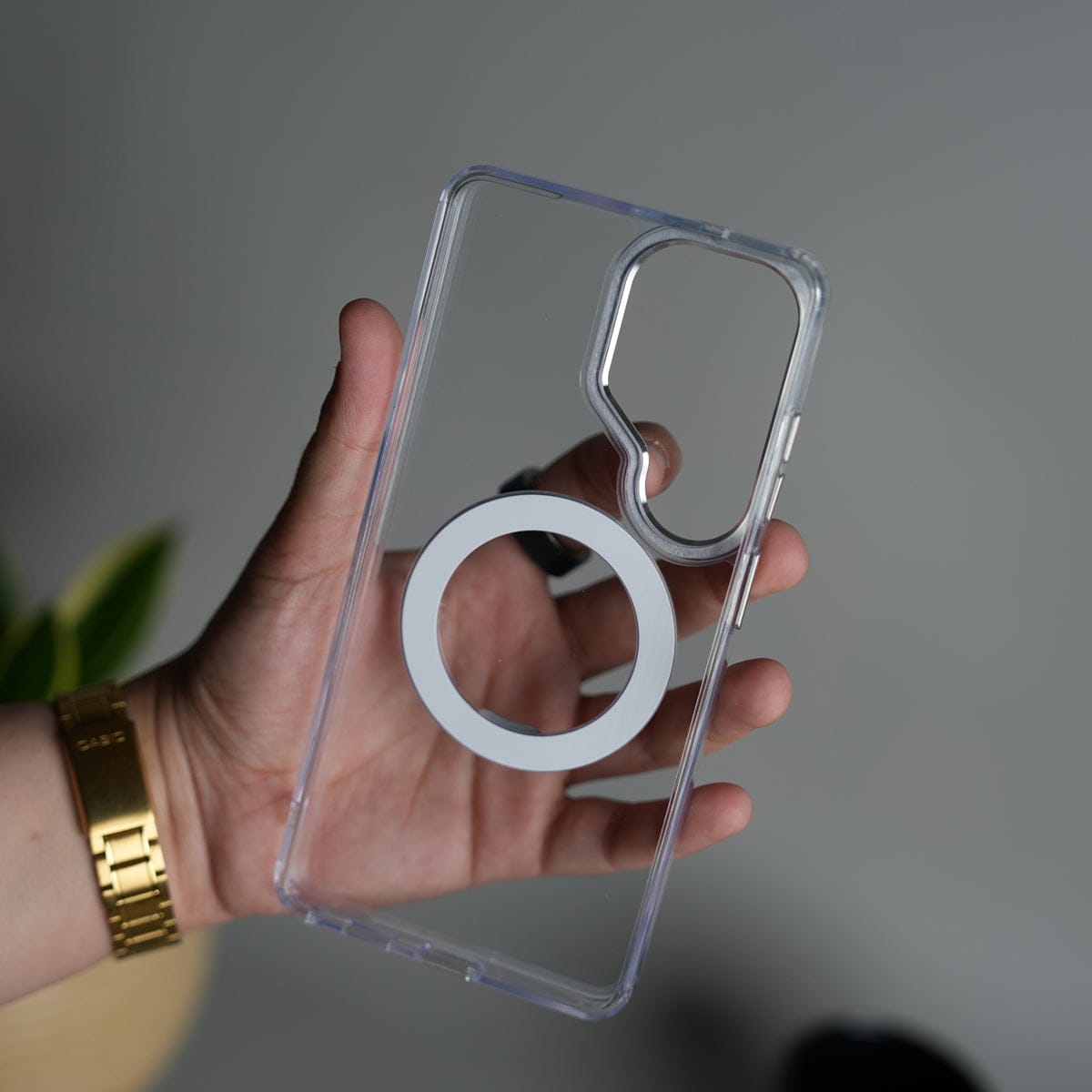 Galaxy S26 Ultra Clear Cover With Metal Stand and Metal Camera Bump